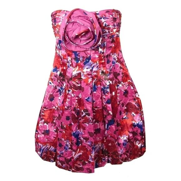 BCBGMaxAzria Dresses & Skirts - BCBG MAXAZRIA Begonia Bubble Hem Mini Dress in Bold Pink Floral Rose Size 12 NWT